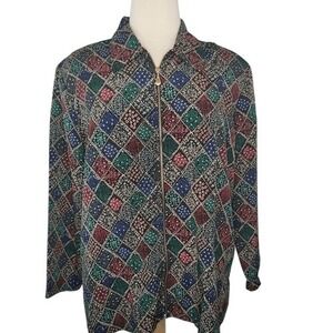 Silver‎ Threads Multi Color Full Front Zipper Blouse